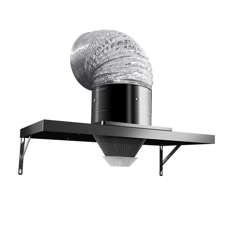 Household Wall-Mounted Black Iron Range Hood, Wall-Mounted with Stainless Steel Large Hood and Exhaust Fan