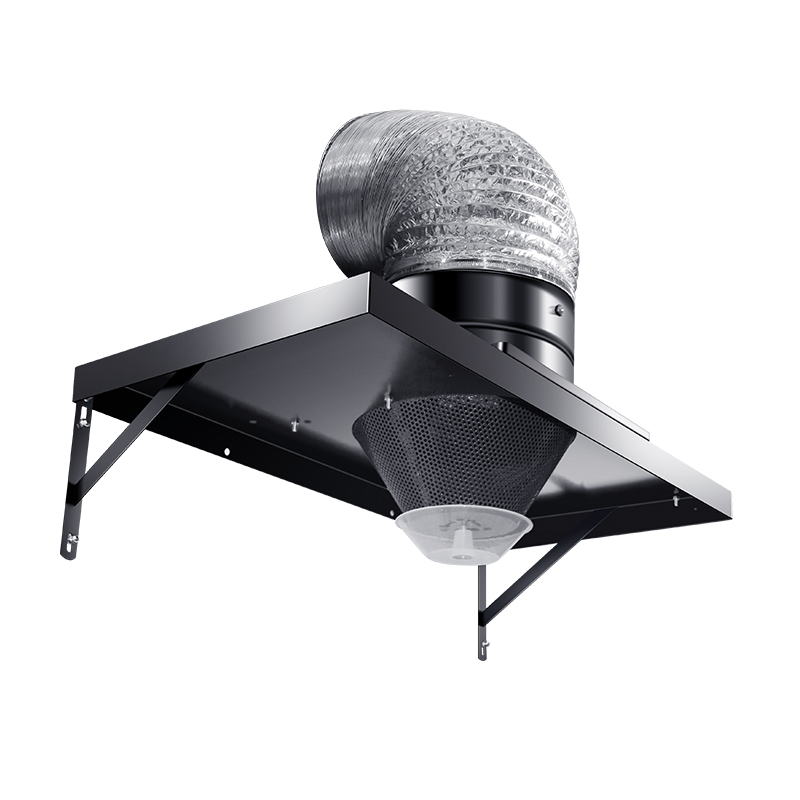Household Wall-Mounted Black Iron Range Hood, Wall-Mounted with Stainless Steel Large Hood and Exhaust Fan